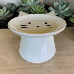 NEW Whisker Friendly Pretty White Cat Elevated Raised Cats Food Bowl Dish